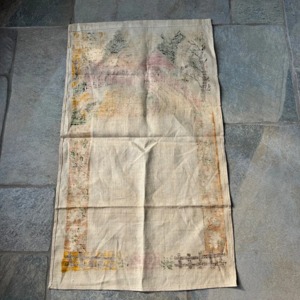 Vintage 1972 Calendar Tea Towel Red Covered Bridge Cottagecore Grandma Fall‎